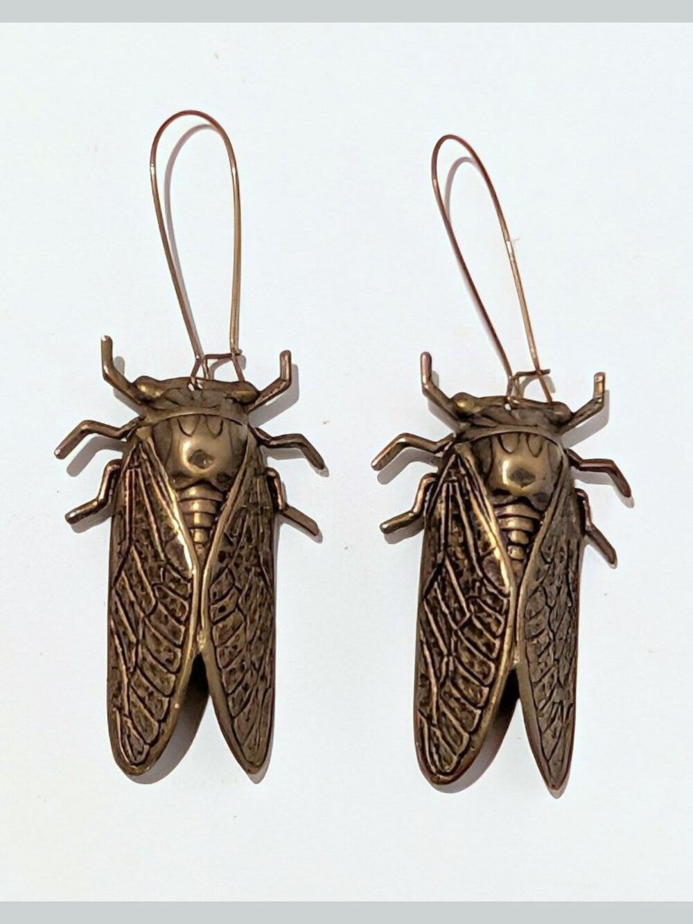VTG BIG Cicada Bronze Stud Earrings - Handmade Insect Jewelry